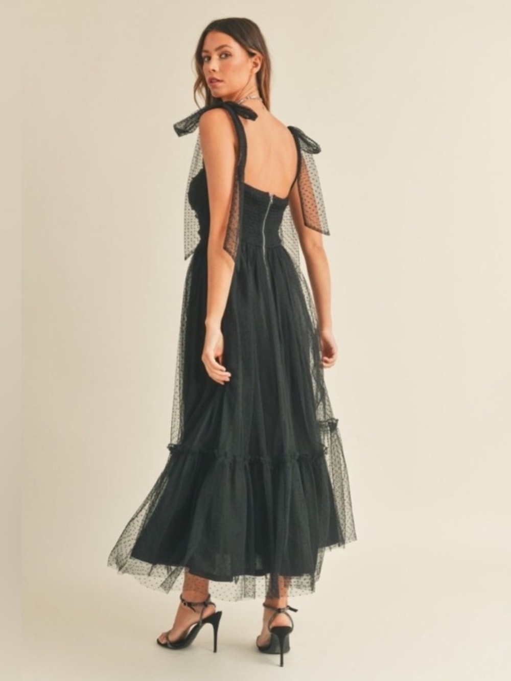 Small Petal & Pup Floret Midi Dress in Black Polka Dot - Picture 4 of 9